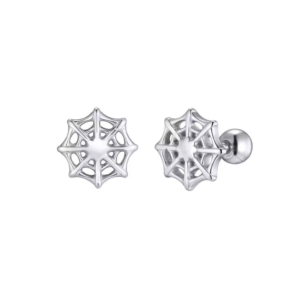 Stainless Steel Spider Web Screw Stud Earrings