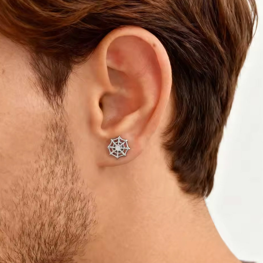 Stainless Steel Spider Web Screw Stud Earrings