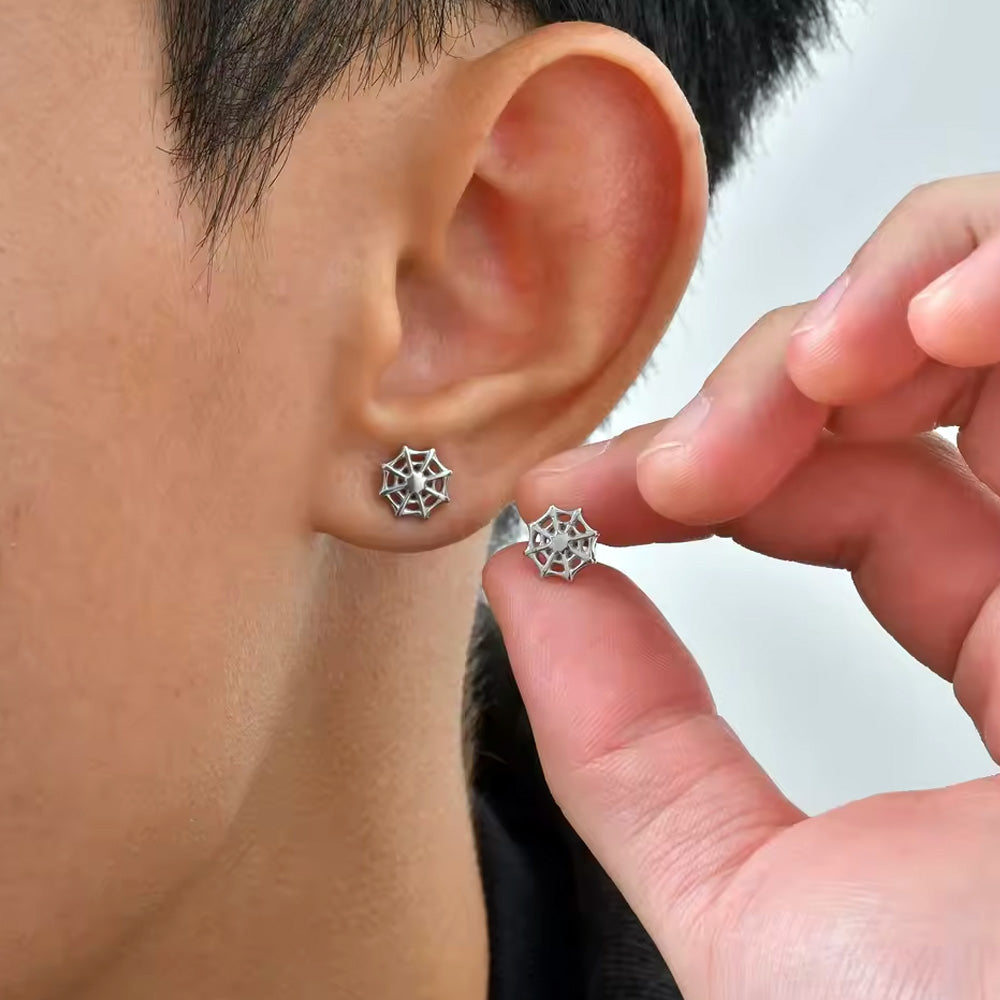 Stainless Steel Spider Web Screw Stud Earrings