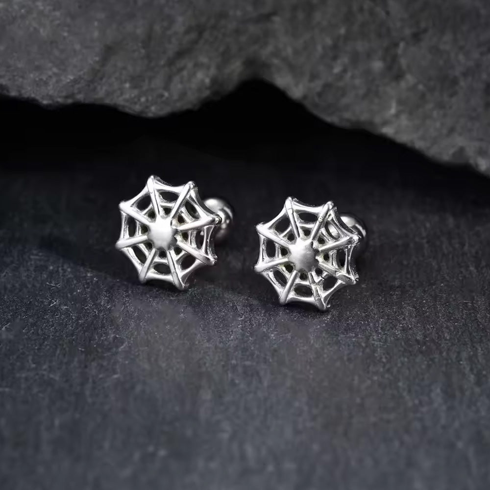 Stainless Steel Spider Web Screw Stud Earrings
