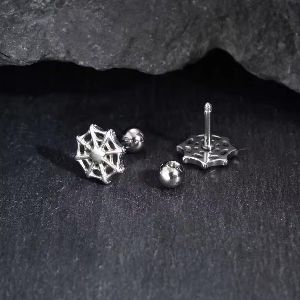 Stainless Steel Spider Web Screw Stud Earrings