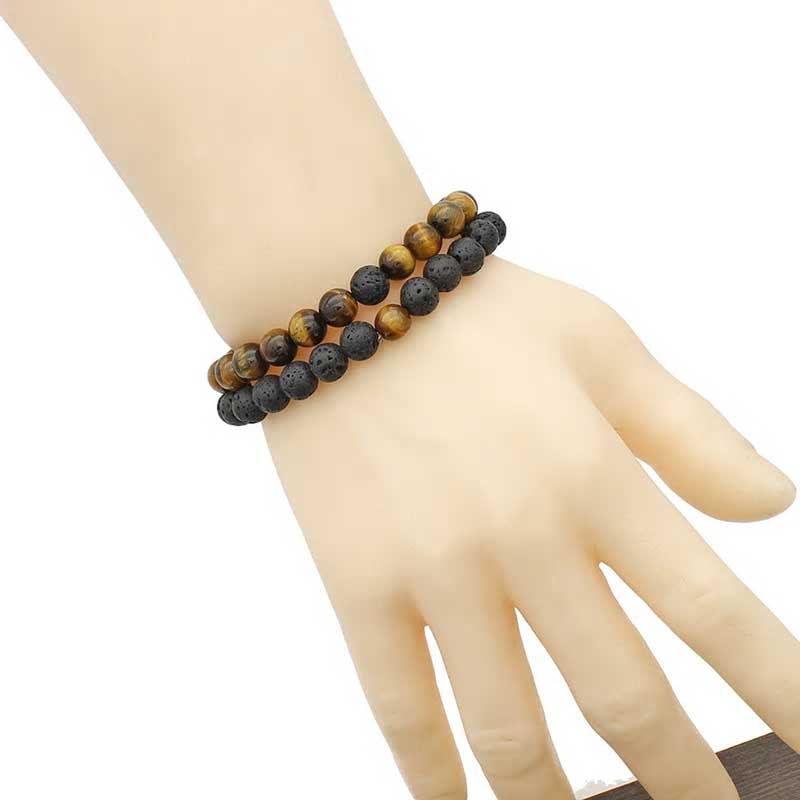 0.8cm Natural Stone & Lava Bead Bracelet - Various