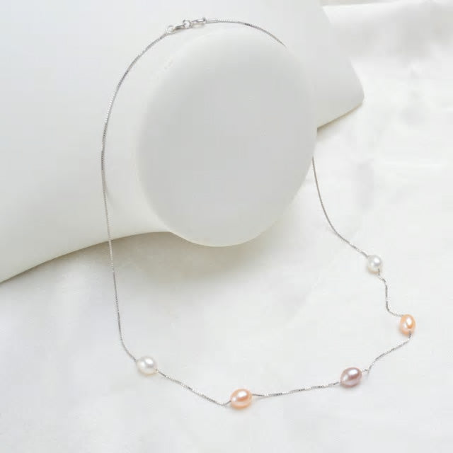 Sterling Silver Multi Freshwater Pearl Hypoallergenic Necklace