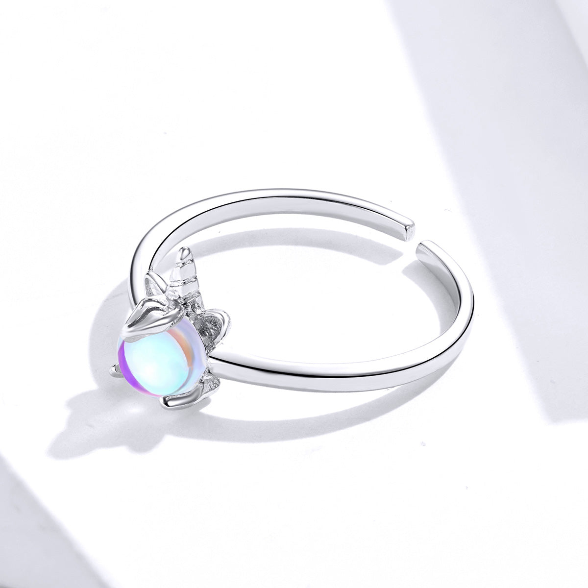 Sterling Silver Moon Stone Unicorn Adjustable Hypoallergenic Ring