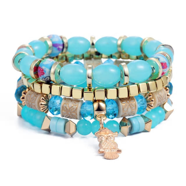 Multi-Layer Beaded Owl Bracelet - Various