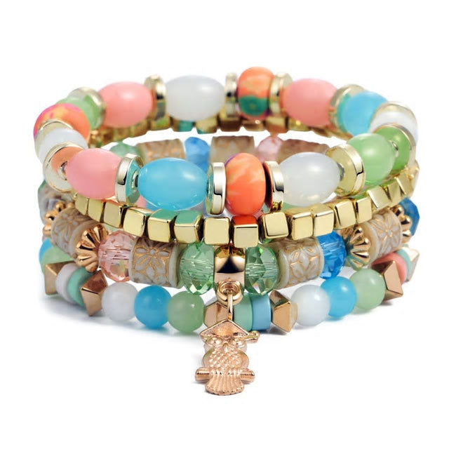 Multi-Layer Beaded Owl Bracelet - Various