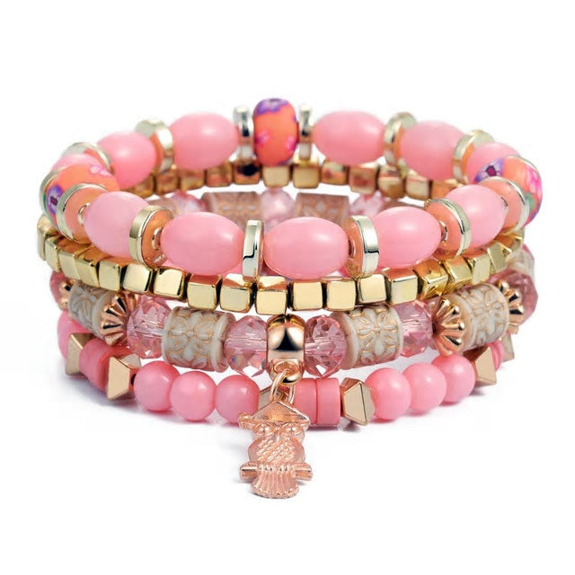 Multi-Layer Beaded Owl Bracelet - Various