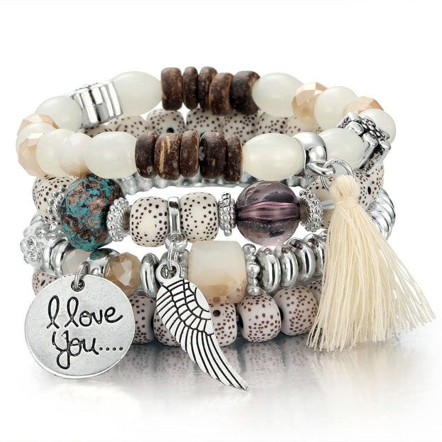 Multi-Layer Beaded Wing Bracelet - Various