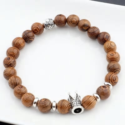 Natural Wood Beads Crown Bracelet