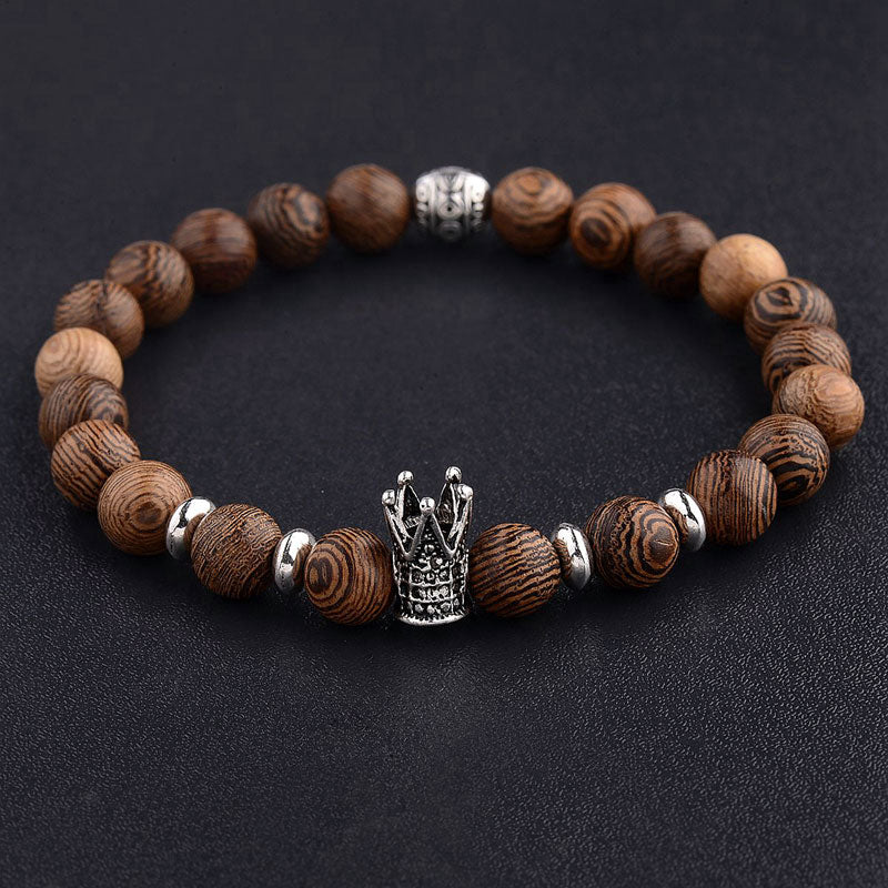 Natural Wood Beads Crown Bracelet