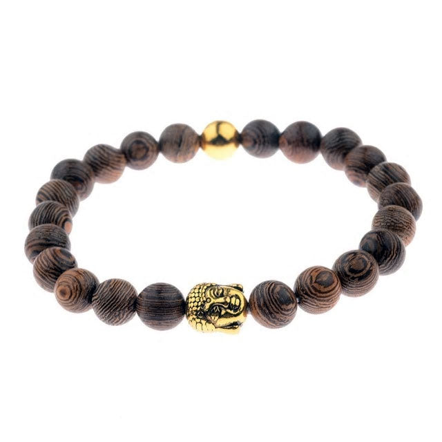 Natural Wood Bead Buddha Bracelet - Various