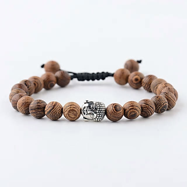 Natural Wood Buddha Or Lion Bead Bracelet