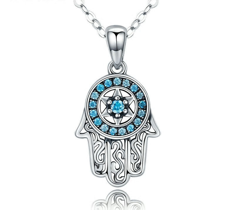 Sterling Silver Fatima's Guarding Hand Hypoallergenic Necklace