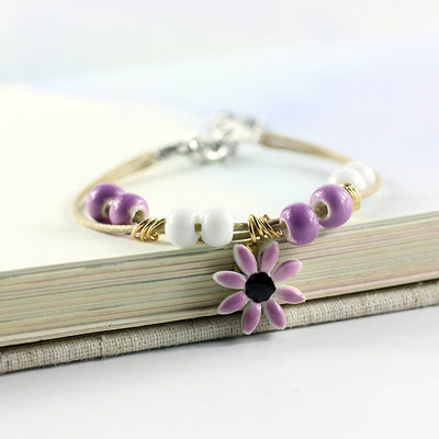 Adjustable Ceramic Flower Bracelet - Various