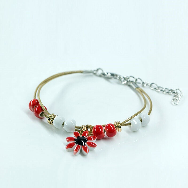 Adjustable Ceramic Flower Bracelet - Various