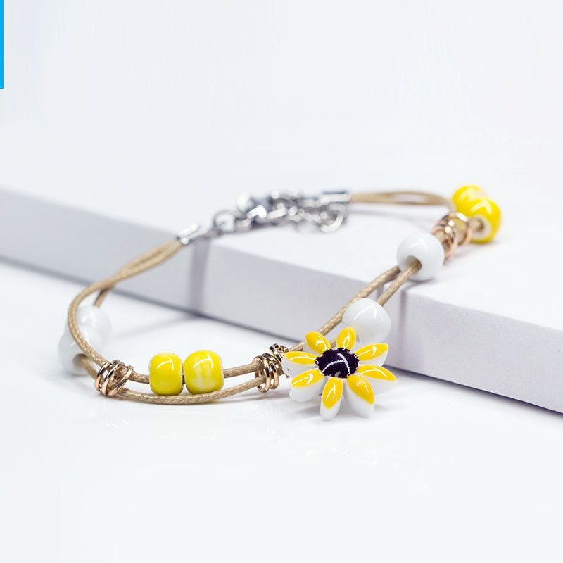 Adjustable Ceramic Flower Bracelet - Various