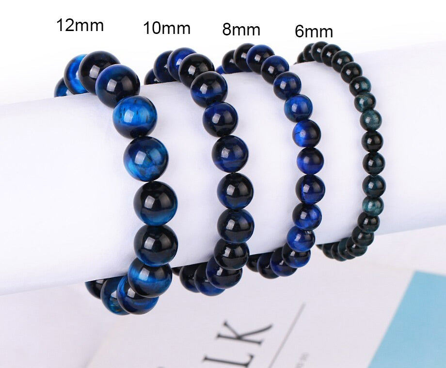 6mm/8mm/10mm/12mm Natural Blue Tigers Eye Stone Bracelet