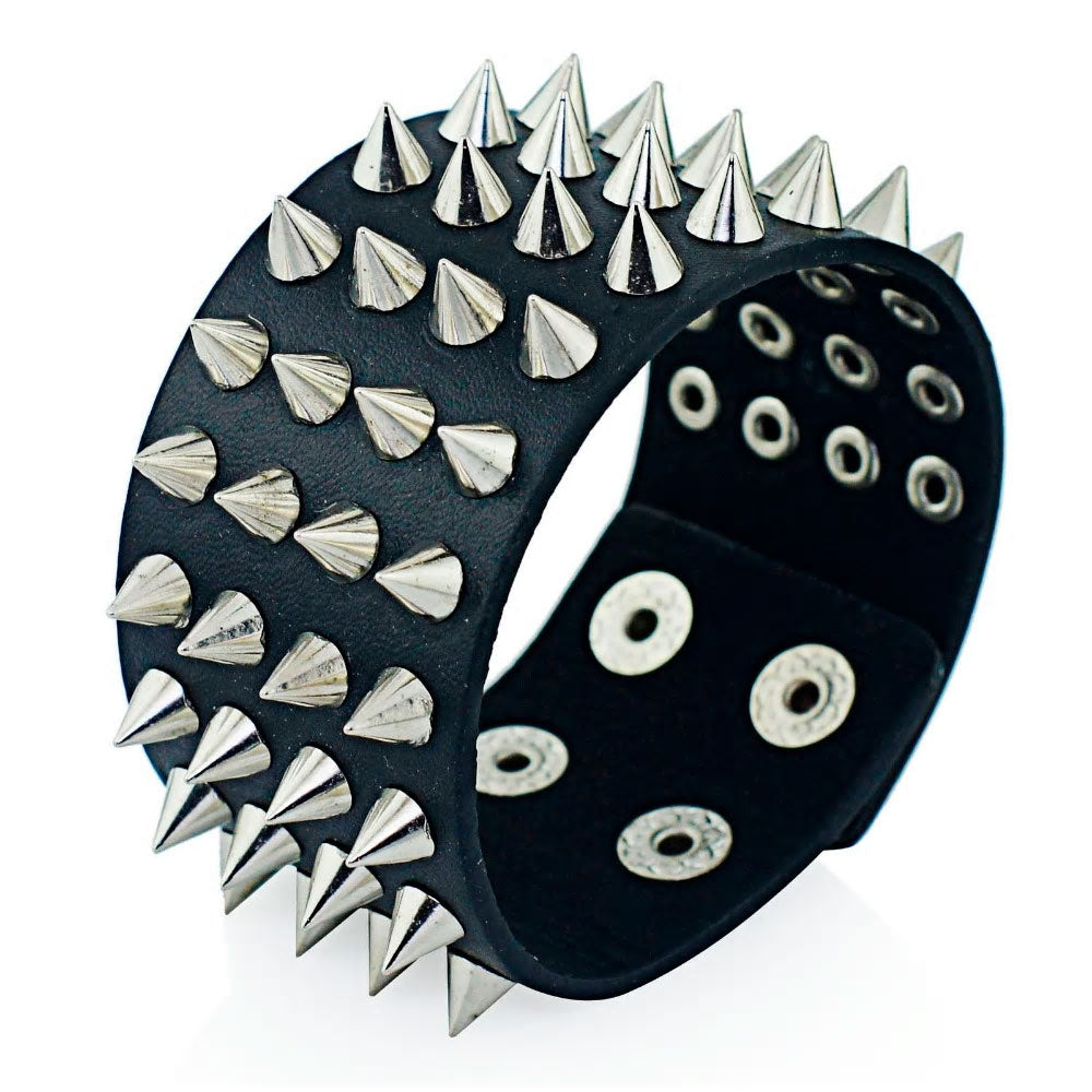 Thick Spike Stud Leather Bracelet