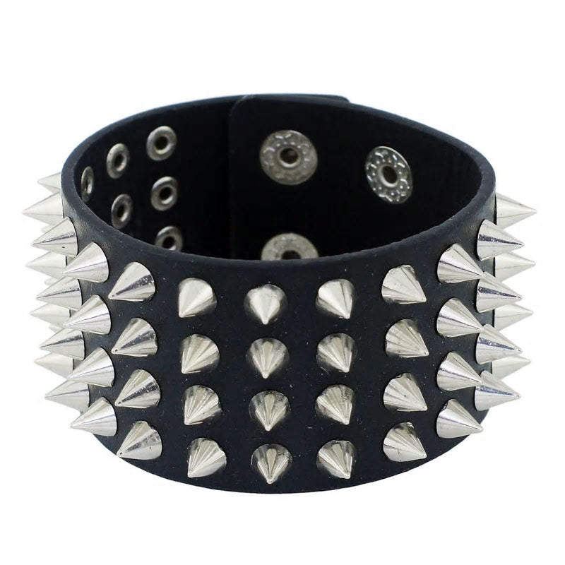 Thick Spike Stud Leather Bracelet