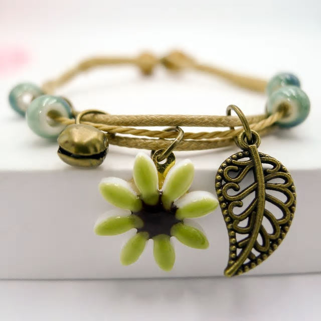 Flower & Leaf Ceramic Rope Bracelet - Various