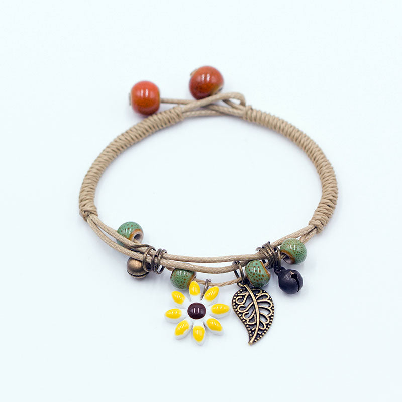 Flower & Leaf Ceramic Rope Bracelet - Various