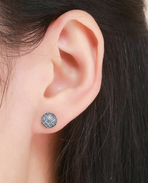 Sterling Silver Blue Ocean Stud Hypoallergenic Earrings