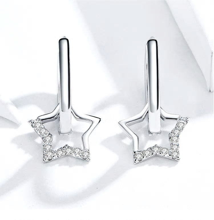 Sterling Silver Star Huggie Hypoallergenic Earrings