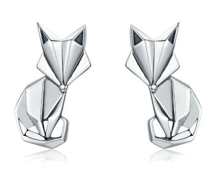 Sterling Silver Origami Fox Stud Hypoallergenic Earrings