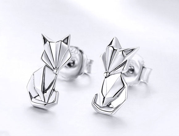 Sterling Silver Origami Fox Stud Hypoallergenic Earrings