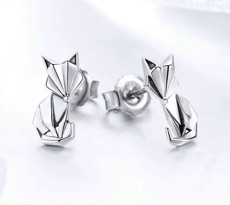 Sterling Silver Origami Fox Stud Hypoallergenic Earrings