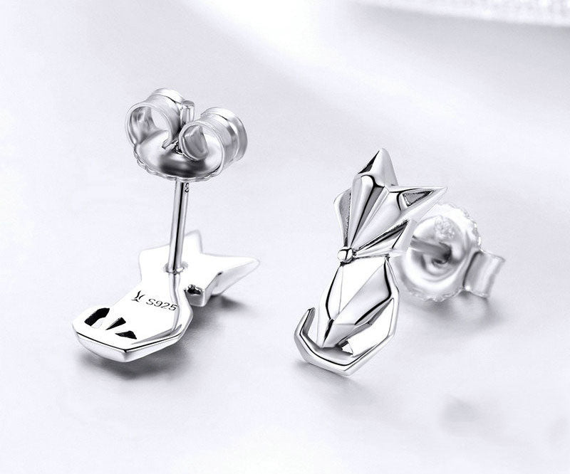 Sterling Silver Origami Fox Stud Hypoallergenic Earrings