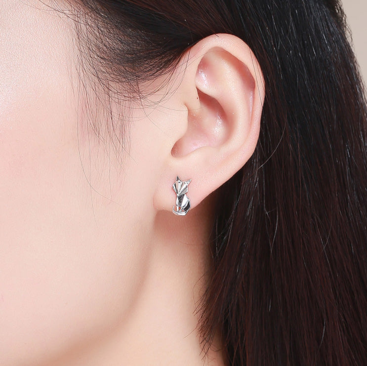 Sterling Silver Origami Fox Stud Hypoallergenic Earrings