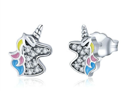 Sterling Silver Dazzling Unicorn Stud Hypoallergenic Earrings