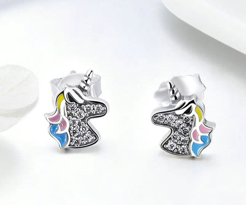 Sterling Silver Dazzling Unicorn Stud Hypoallergenic Earrings