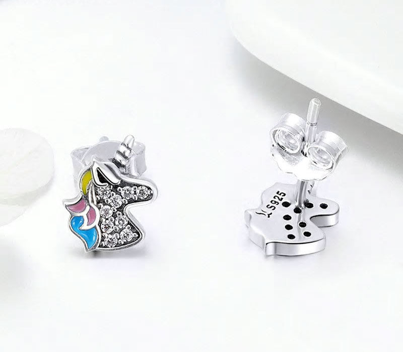 Sterling Silver Dazzling Unicorn Stud Hypoallergenic Earrings