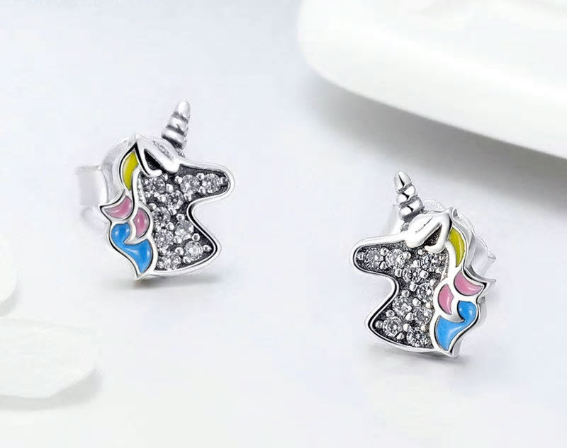 Sterling Silver Dazzling Unicorn Stud Hypoallergenic Earrings