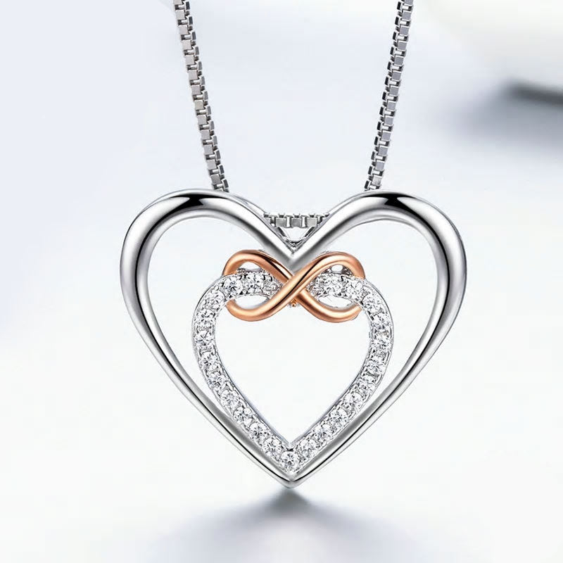 Sterling Silver Infinity Love Double Heart Hypoallergenic Necklace