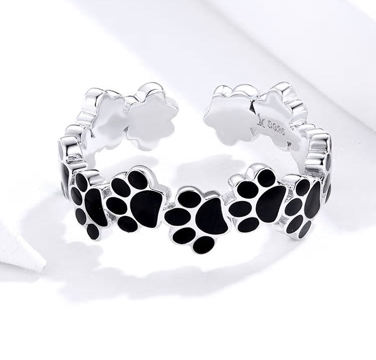 Sterling Silver Pet Paw Adjustable Hypoallergenic Ring