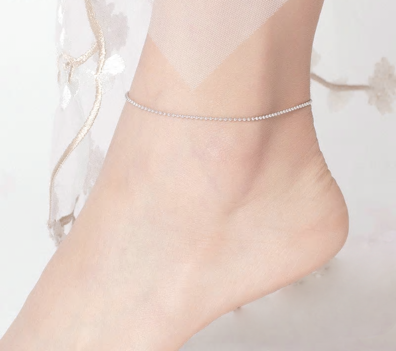 Sterling Silver Simple Beaded Chain Hypoallergenic Anklet