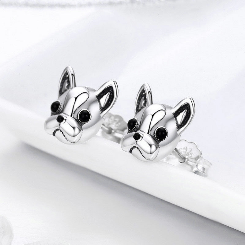 Sterling Silver French Bulldog Dog Stud Hypoallergenic Earrings