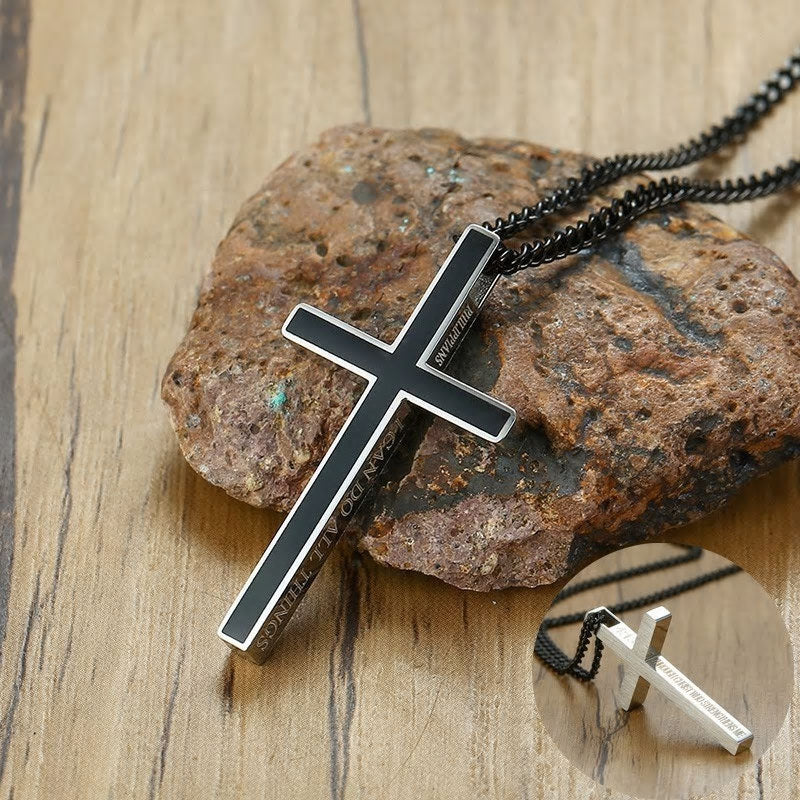 Stainless Steel 'I Can Do All Things' Philippians 4:13 Cross Necklace