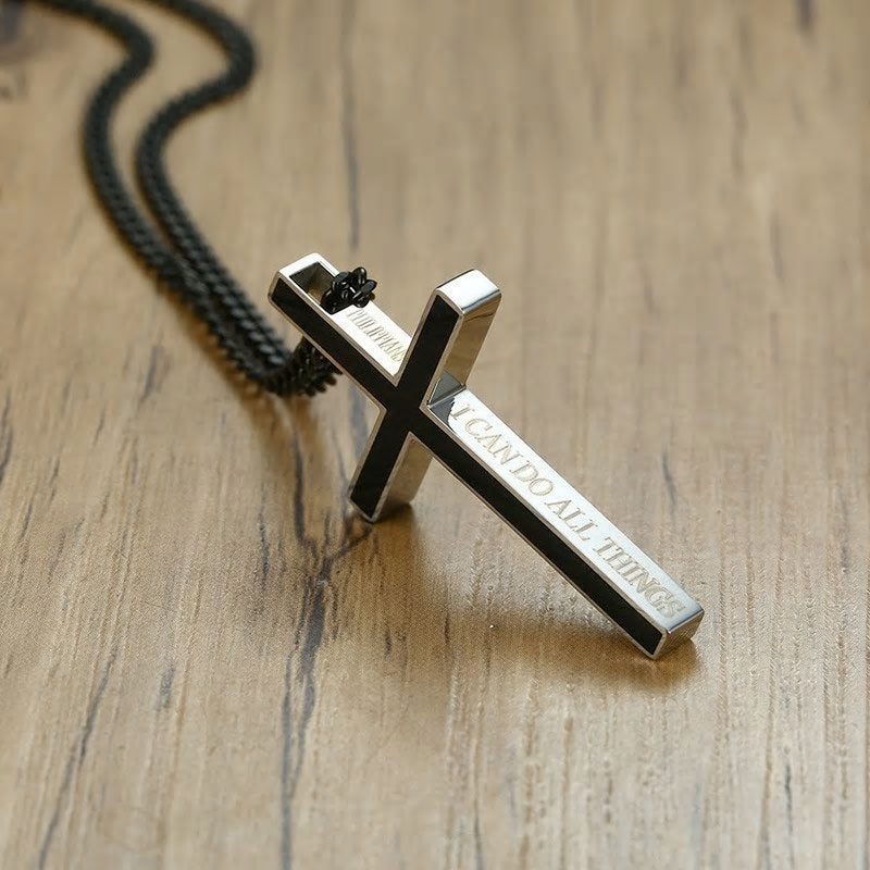 Stainless Steel 'I Can Do All Things' Philippians 4:13 Cross Necklace