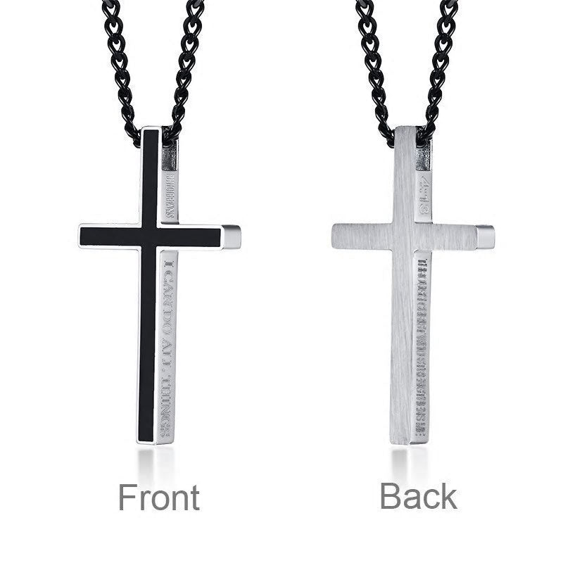 Stainless Steel 'I Can Do All Things' Philippians 4:13 Cross Necklace