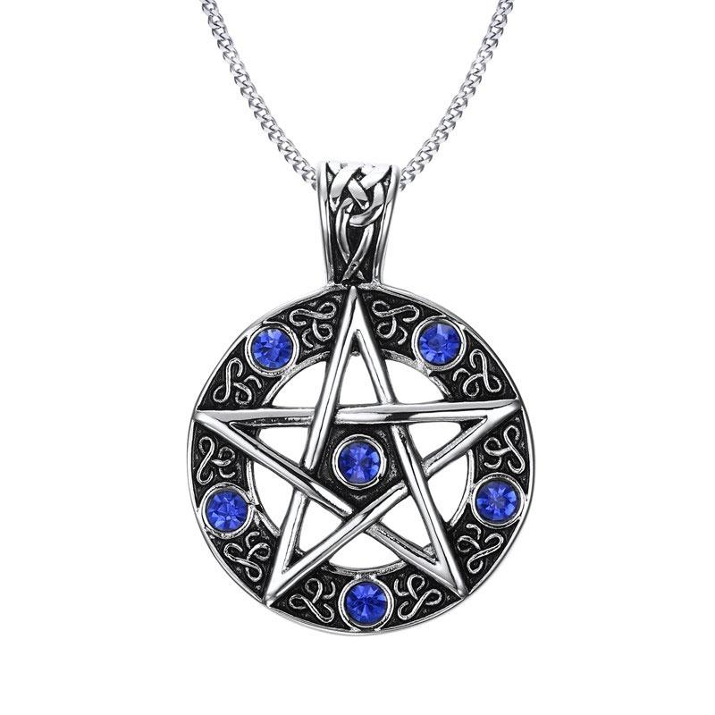 Stainless Steel Pentagram Necklace With Cubic Zirconia