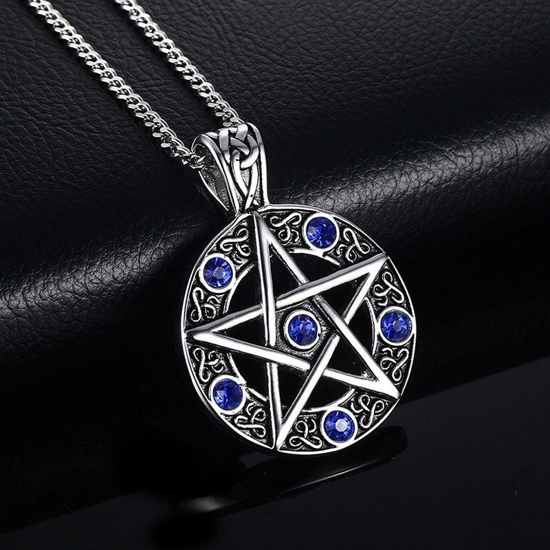 Stainless Steel Pentagram Necklace With Cubic Zirconia
