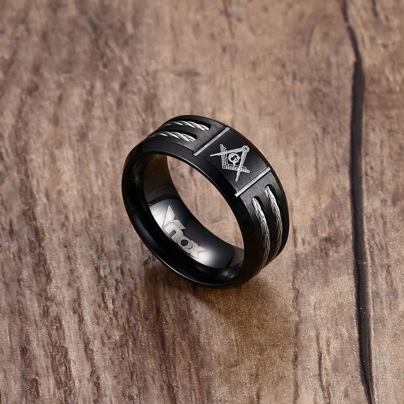 Stainless Steel Masonic Black Ring