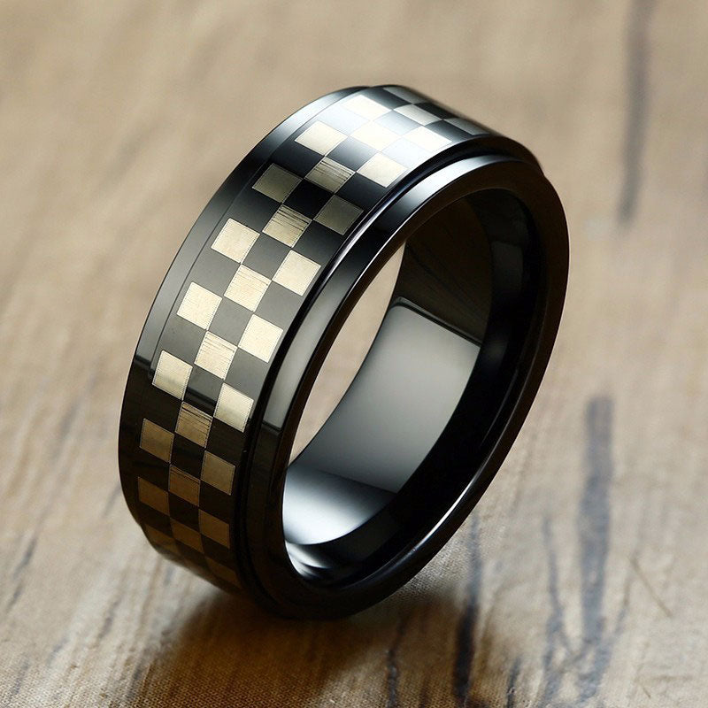 Tungsten Carbide Modern Checkered Flag Ring