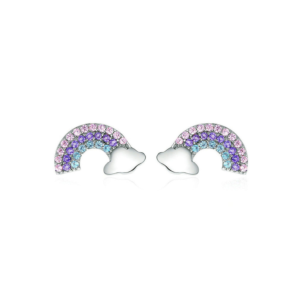 Sterling Silver Lucky Pastel Rainbow Stud Hypoallergenic Earrings