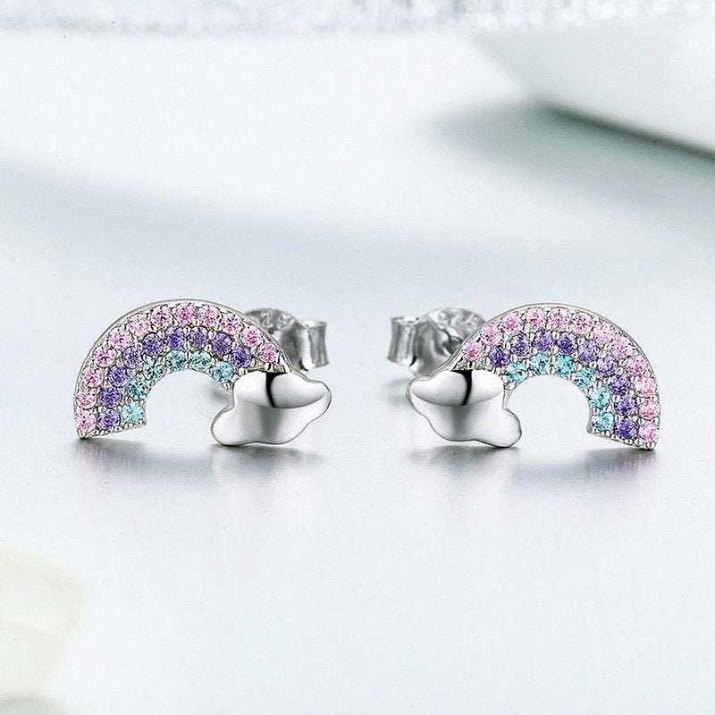 Sterling Silver Lucky Pastel Rainbow Stud Hypoallergenic Earrings