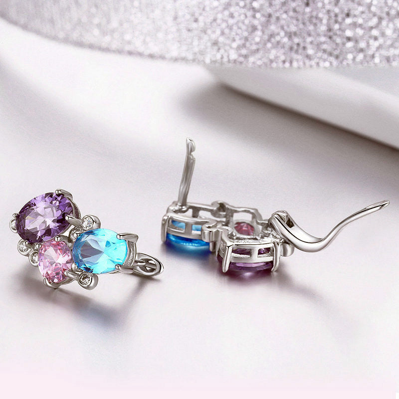 Sterling Silver Colourful Crystals Leverback Hypoallergenic Earrings